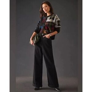 Mother Snacks‎ Jeans Womens 25 Black High Rise Funnel Heel Cuff Wide Leg Denim